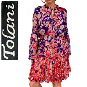 🧡💙Tolani Dora Chiffon Floral Dress | Blue & Orange | Size Small | Like New